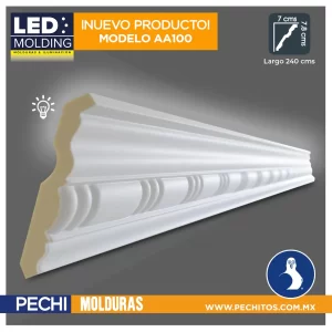Molduras decorativas para led de techo y pared (longitud de 2 metros -  KH904), para iluminación indirecta con tiras LED | Cornisas decorativas, en
